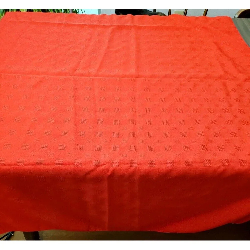 Vintage Tableloth Solid Red Jacquard Squares Polyester 80x59